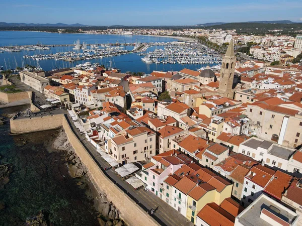 Drone Vista Sulla Storica Città Alghero Sardegna — Foto Stock
