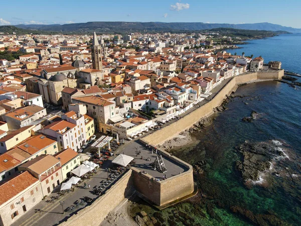 Drone Vista Sulla Storica Città Alghero Sardegna — Foto Stock