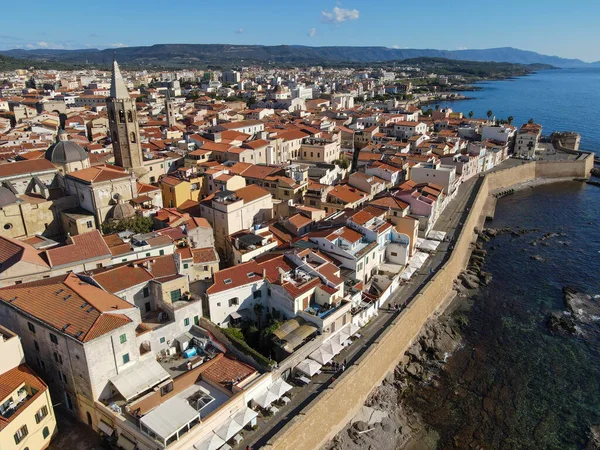 Drone View Historic Town Alghero Sardinia Italy — стокове фото