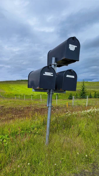 stock image Rural landscape with three letterboxes on Iceland