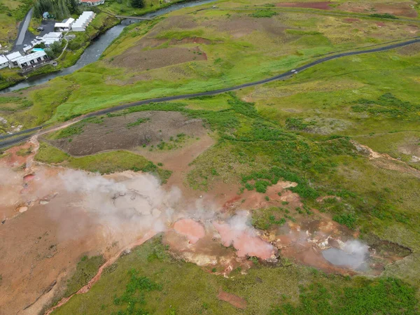 Drönare Utsikt Över Den Geotermiska Parken Havergerdi Island — Stockfoto