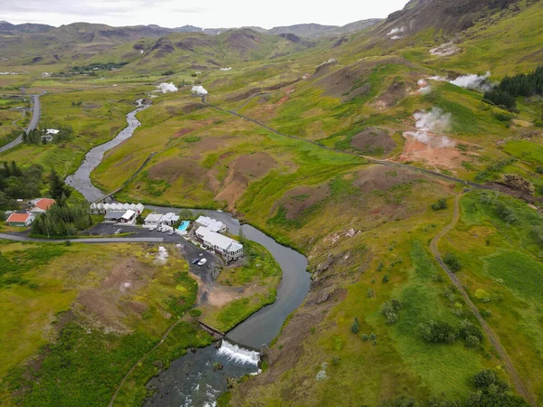 Pohled Drone Geotermálním Parku Havergerdi Islandu — Stock fotografie