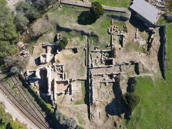 Drone view at the roman archaeological site of Porto Torres on Sardinia in Italy