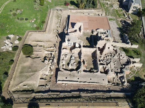 Drone view at the roman archaeological site of Porto Torres on Sardinia in Italy