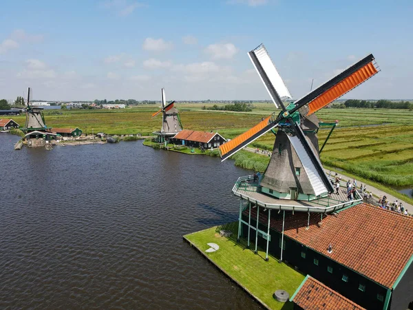 Vista Del Dron Los Molinos Viento Zaanse Schans Cerca Amsterdam — Foto de Stock