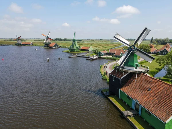 Vista Del Dron Los Molinos Viento Zaanse Schans Cerca Amsterdam — Foto de Stock