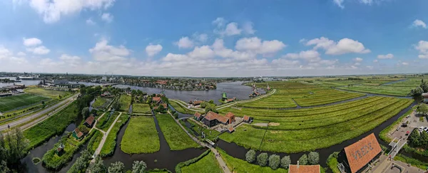 Drone Vista Presso Mulini Vento Zaanse Schans Vicino Amsterdam Olanda — Foto Stock