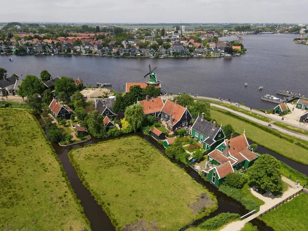 stock image Drone view at the Windmills of Zaanse Schans near Amsterdam on Holland