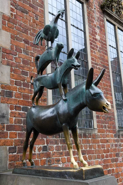 Skulptur Bremen Stadsmusiker Det Centrala Torget Bremen Tyskland — Stockfoto