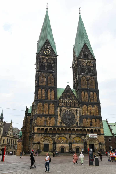 Brémy Německo Června 2023 Tržní Náměstí Petriho Kostelem Brémách — Stock fotografie