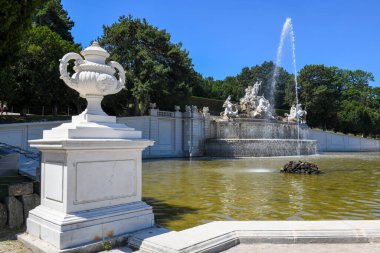 Viyana, Avusturya - 29 Haziran 2023: Avusturya Viyana 'daki Schoenbrunn sarayının çeşmesine bakın