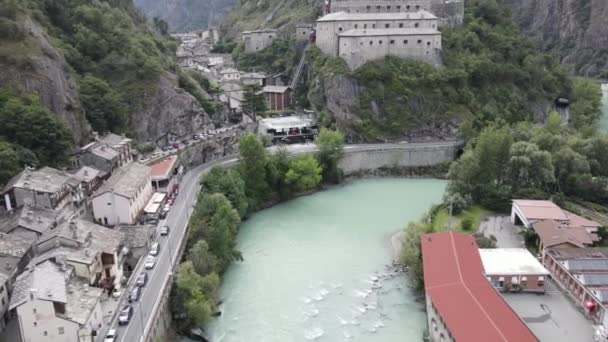 Drohnenblick Auf Die Festung Von Bard Auf Dem Aostatal Italien — Stockvideo