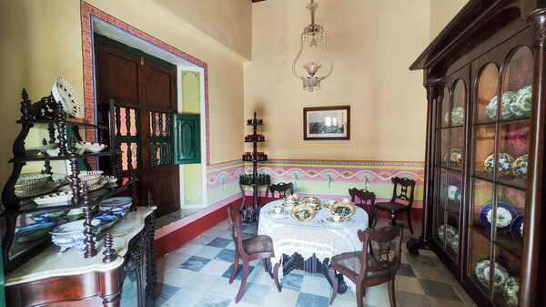 Tirinidad, Cuba - 13 August 2023: interiors of the Romantic museum at Trinidad on Cuba
