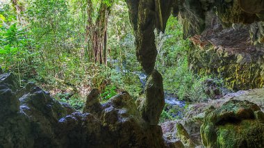 Küba 'daki El Nicho şelalesinin yakınındaki mağaraya bak.