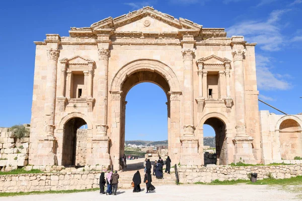 Jerash Jordania Enero 2024 Arco Adriano Las Ruinas Romanas Jerash —  Fotos de Stock