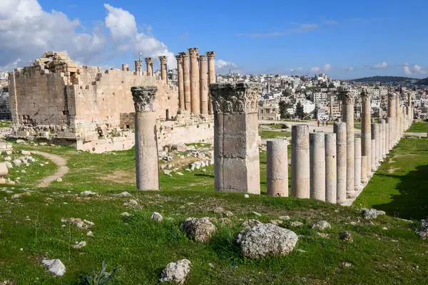 Widok Rzymskie Ruiny Jerash Jordanii — Zdjęcie stockowe