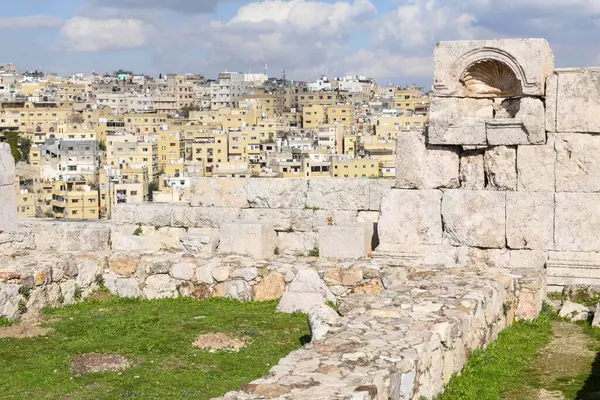 Vue Citadelle Romaine Amman Sur Jordanie Photo De Stock