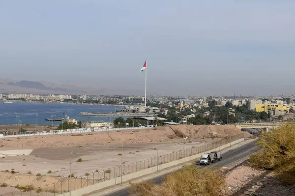 Vista Para Mar Vermelho Aqaba Jordânia Imagens De Bancos De Imagens