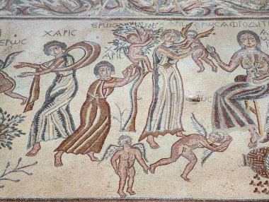 Ürdün 'deki Madaba Arkeoloji Müzesi' ndeki Hippolytus Salonu 'nun zemininde büyük bir mozaik.