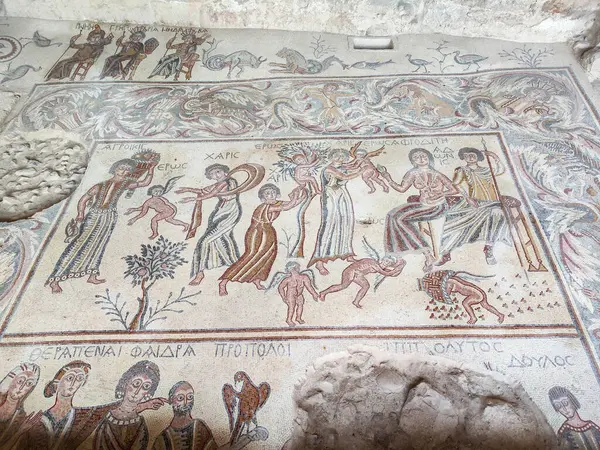 Wielka Mozaika Podłodze Sali Hippolytus Muzeum Archeologii Madaba Jordanii Zdjęcia Stockowe bez tantiem