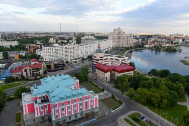 Belarus 'taki Minsk şehrinin havadan görünüşü