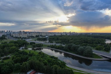 Belarus 'taki Minsk şehrinin havadan görünüşü