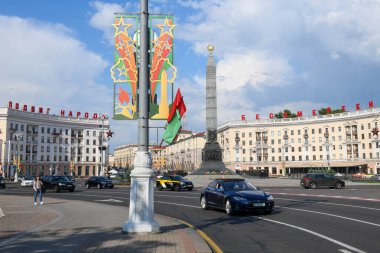 Minsk, Belarus - 27 Mayıs 2024: Belarus 'taki Minsk Zafer Meydanı