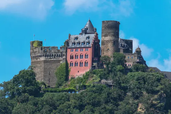 stock image Oberwesel, Germany - 20 July 2024: view at Schoenburg of Oberwesel on river Rhine in Germany