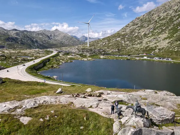 stock image Drone view at pass st. Gotthard on the Swiss alps