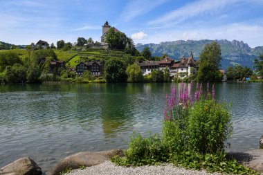 Werdenberg, İsviçre - 14 Temmuz 2024: İsviçre 'deki Werdenberg köyünde