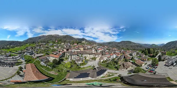 stock image Drone view at the village of Miglieglia on Maltancone valley in the swiss alps