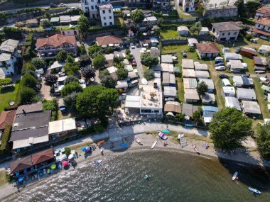 Drone view at the camping of Calozzo on lake Como in Italy clipart