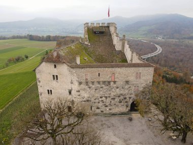 Drone view at Habsburg castle on Switzerland clipart