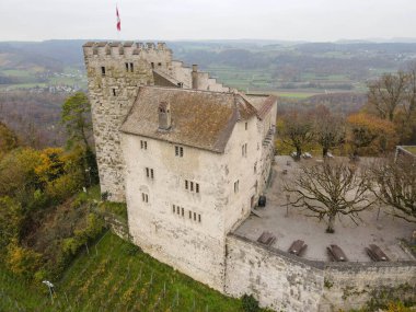 Drone view at Habsburg castle on Switzerland clipart