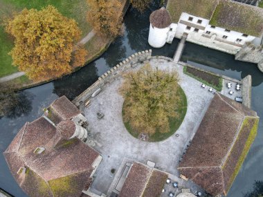 Drone view of Hallwyl castle at Seengen on Switzerland clipart