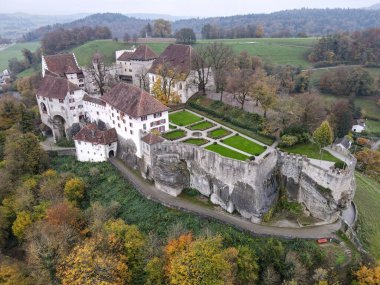 Lenzburg, Switzerland - 4 November 2024: drone view at Lenzburg castle on Switzerland clipart