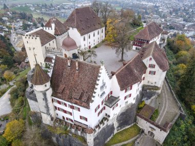 Lenzburg, Switzerland - 4 November 2024: drone view at Lenzburg castle on Switzerland clipart