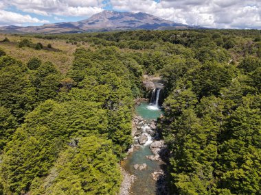 Drone view at Tawhai Falls (Gollum's Pool) on Tongariro national park in New Zealand clipart