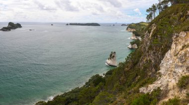 Yeni Zelanda 'daki Katedral Koyu sahili yakınlarındaki McHands Körfezi Gözcüleri' ne bakın.