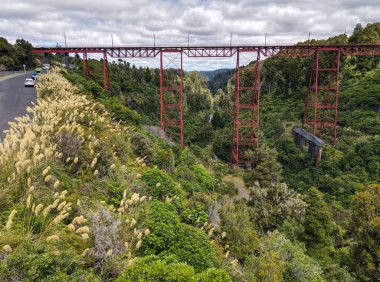 Yeni Zelanda 'daki Makatote Viaduct' ta insansız hava aracı görünümü