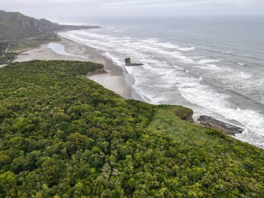 Yeni Zelanda 'daki Punakaiki ormanının insansız hava aracı görüntüsü
