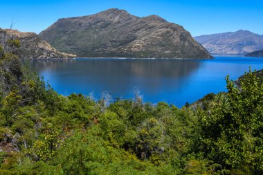 Mou Waho 'nun Yeni Zelanda' daki Wanaka Gölü 'ndeki manzarası.