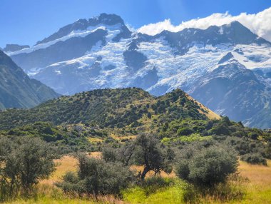Yeni Zelanda 'daki Hooker Valley pistinden Cook Dağı' na bakın.