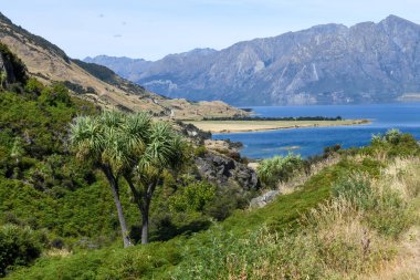 Yeni Zelanda 'daki Hawea Gölü' nde İHA görüntüsü