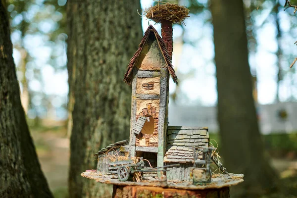 Little Dollhouse Woods Cute Small Decorative House Outdoor Art Exhibition — Stock Photo, Image