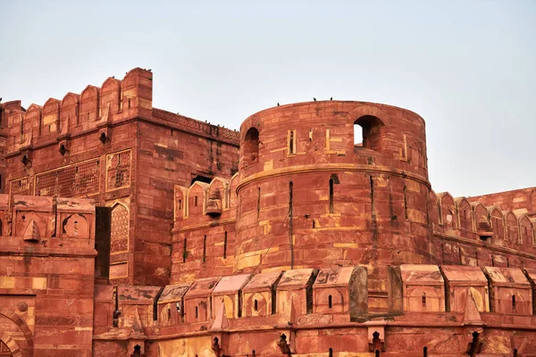 Τείχη Του Κόκκινου Φρουρίου Agra Στην Ινδία Θέα Από Την — Φωτογραφία Αρχείου