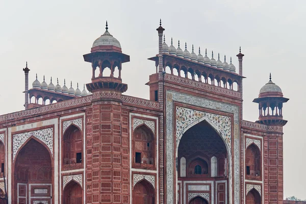 Taj Mahal Entré Gateway Närbild Med Chhatri Kupol Formade Paviljonger — Stockfoto