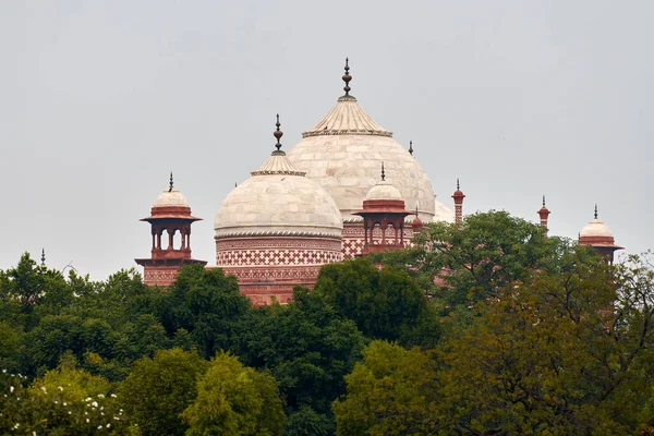 Κοντινό Πλάνο Taj Mahal Θόλο Λευκό Μάρμαρο Μαυσωλείο Ορόσημο Agra — Φωτογραφία Αρχείου