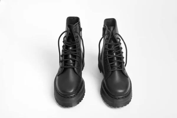 Fekete Nők Harci Csizma Magas Sarkú Platform Cipők Elszigetelt Fehér — Stock Fotó