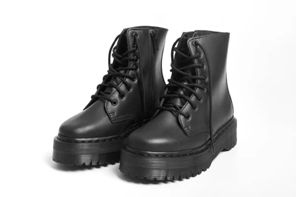 Black Women Combat Boots High Heel Platform Lug Soles Isolated — Stock Photo, Image